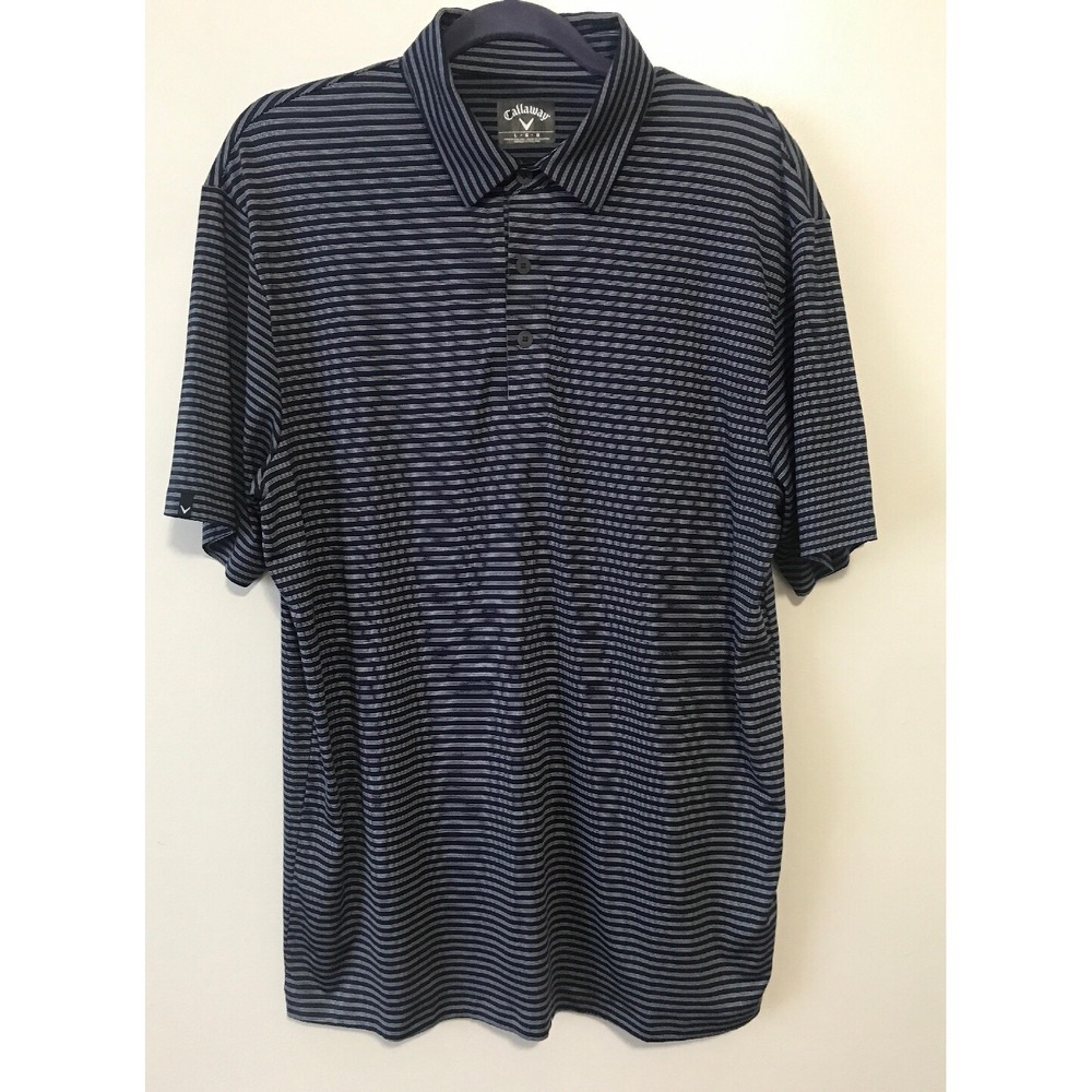 Callaway Men's Golf Polo Large Blue White Stripe Stretch Performance Shirt‎